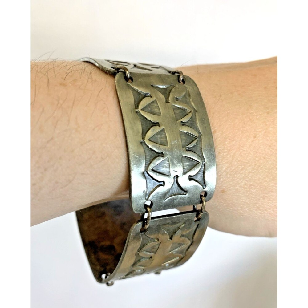 Vintage Handmade Danish Pewter Link Bracelet Scandinavian Modernist MCM